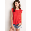 Women Raw Trim Armholes et Hemline Pocket Muscle T Shirt